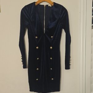 Elegant Navy Blue Velvet Dress